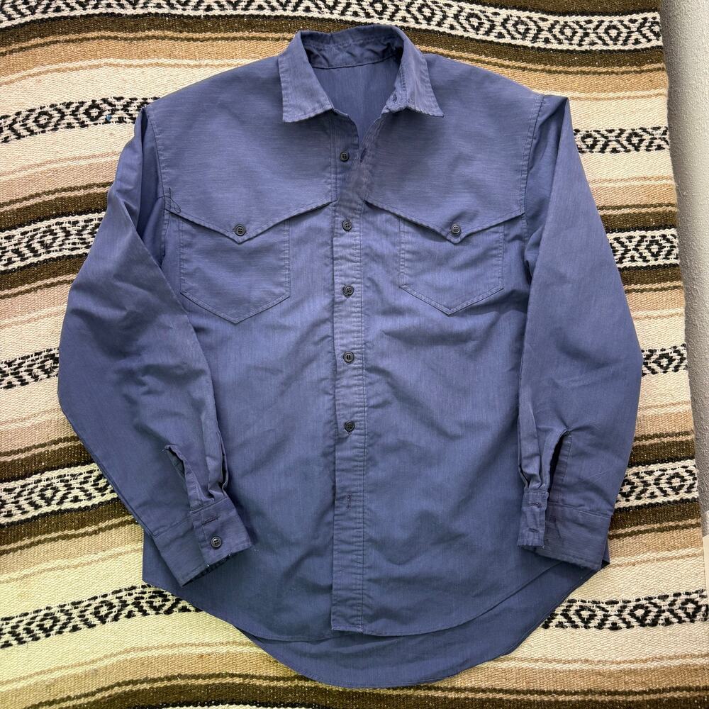 Vintage 80's Faded Blue Water Resistant Western Button Up Long Sleeve Shirt XL